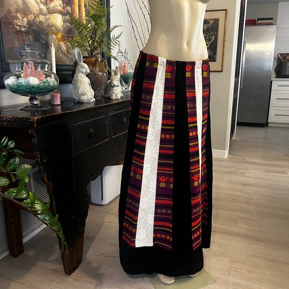 Chessa Davis  BoHo Maxi Skirt w/ elastic Waist : velvet,lace&tapestry